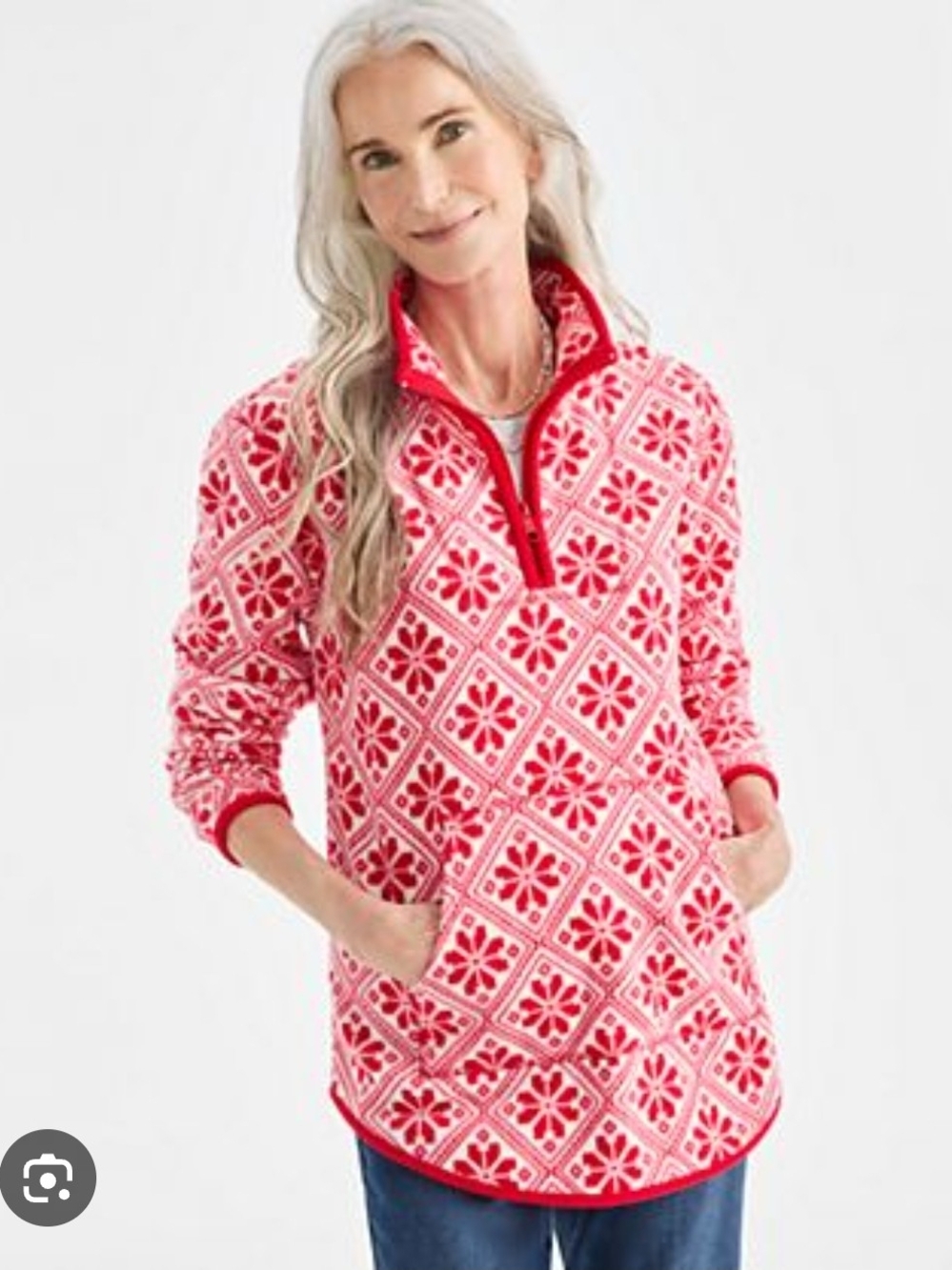 Style & Co. Pink and Red Quarter-Zip Pullover Sweatshirt Petite Size